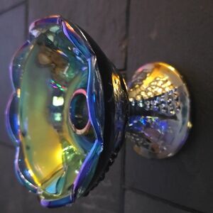 Indiana Glass Harvest Grape Blue Carnival Glass Candle Holder